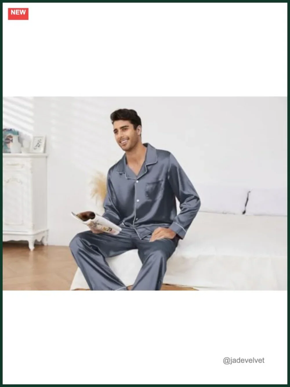 Mens Silk Pajamas Set Long Sleeve Satin Button Down Sleepwear Two-Piece